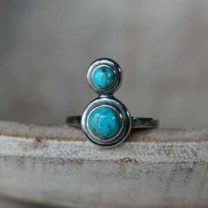 Boho Native American Turquoise Serenity Sterling Silver Adjustable Ring, Gift B